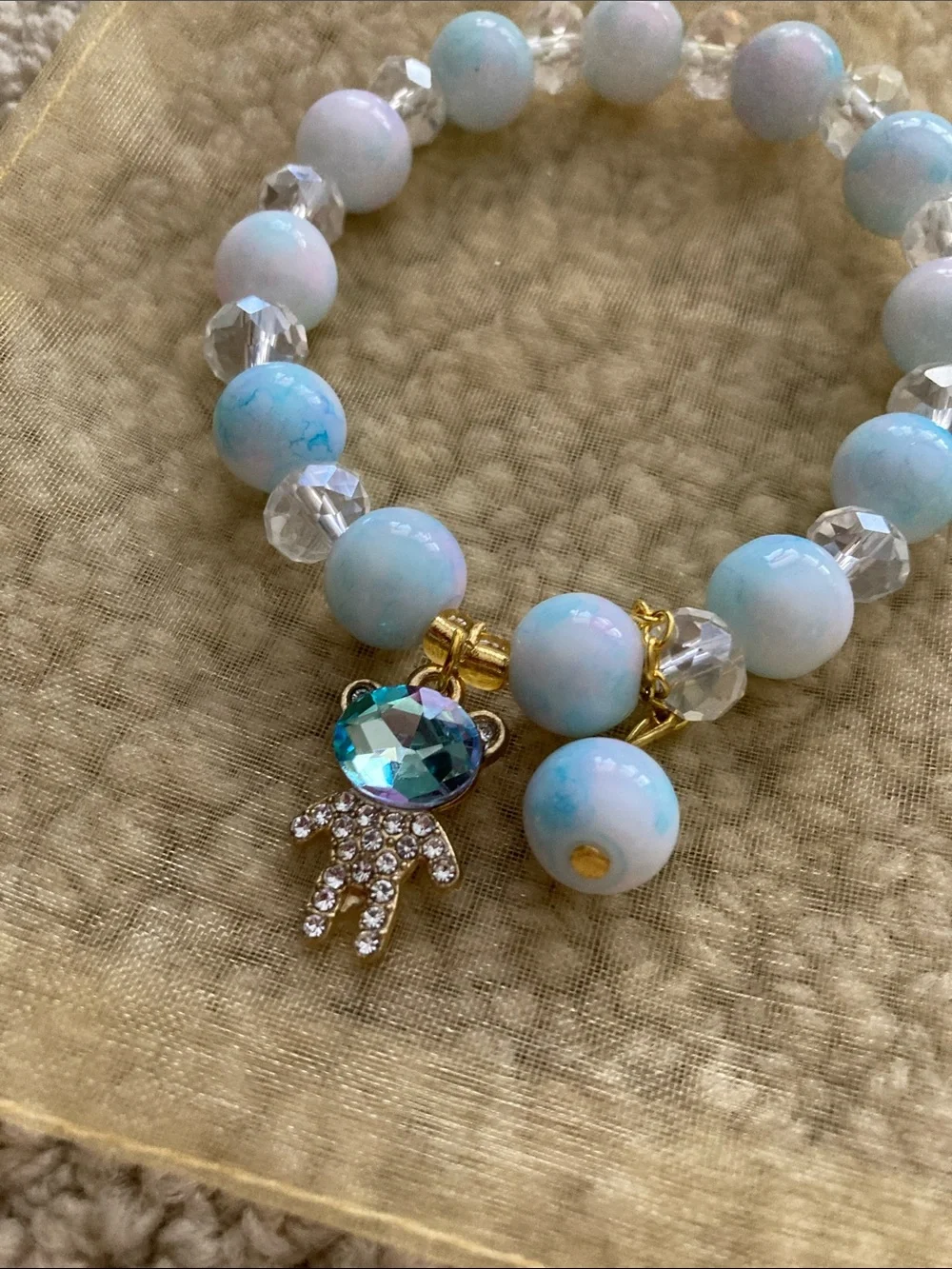 Kids Blue Beaded Charm Bracelet with Sparkle Turtle Charm